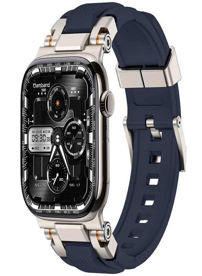 amBand Bands Compatible with Apple Watch Ultra 3/2/1 49mm, M1 Sport Series Rugged Durable Strap with Metal Connector to Match Ultra's Titanium Case for iWatch 49 mm Men Titanium/Navy Blue - Image 1