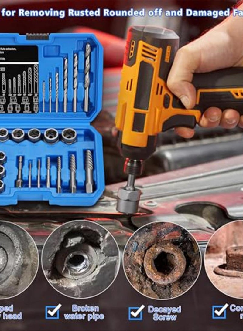 GGOOT Bolt Extractor Kit - Rusted Bolt Remover,Men Damaged Screw Extractor Set Nuts Drill Bit Tools for Easy Removal Of Rusty Broken Hardware - Image 2