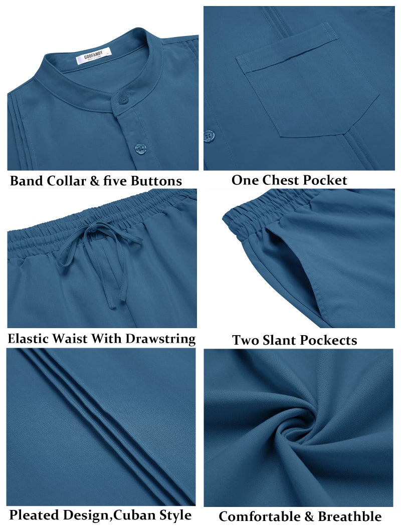 COOFANDY Men's 2 Piece Cotton Linen Sets Casual Long Sleeve Henley Shirts Yoga Pants Set Beach Cuban Outfits - Image 5