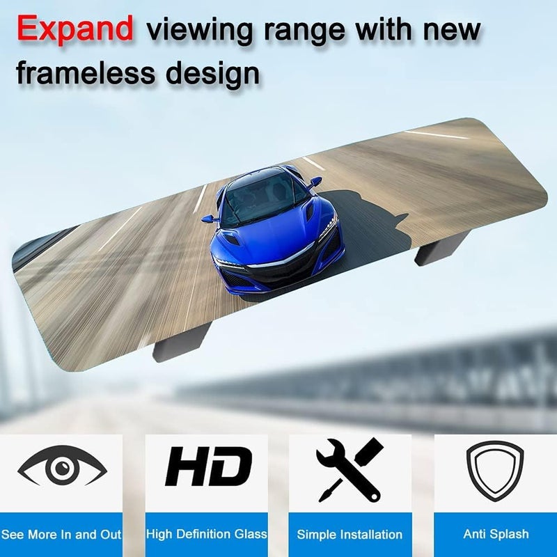 SkycropHD Rear View Mirror Frameless Car Interior Rearview Mirror Panoramic Wide Angle to Eliminate Blind Spots – Convex,11.8''(White) - Image 2