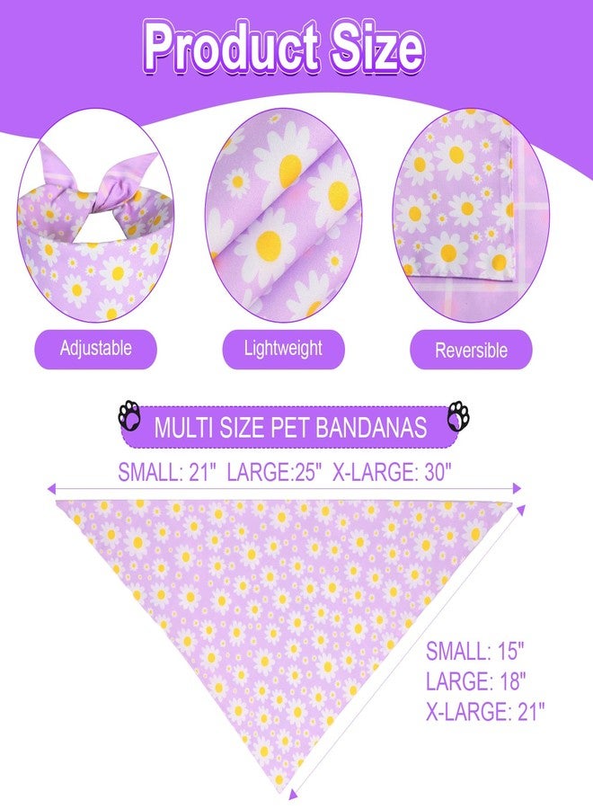 Agroon Summer Dog Bandanas Girl XLarge 2PCS, Purple Pink Daisy Scarf, Durable Triangle Reversible Spring Bibs Handkerchief for Puppy Pet - Image 3