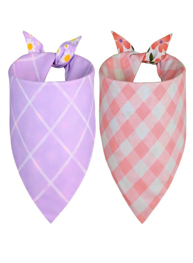 Agroon Summer Dog Bandanas Girl XLarge 2PCS, Purple Pink Daisy Scarf, Durable Triangle Reversible Spring Bibs Handkerchief for Puppy Pet - Image 2
