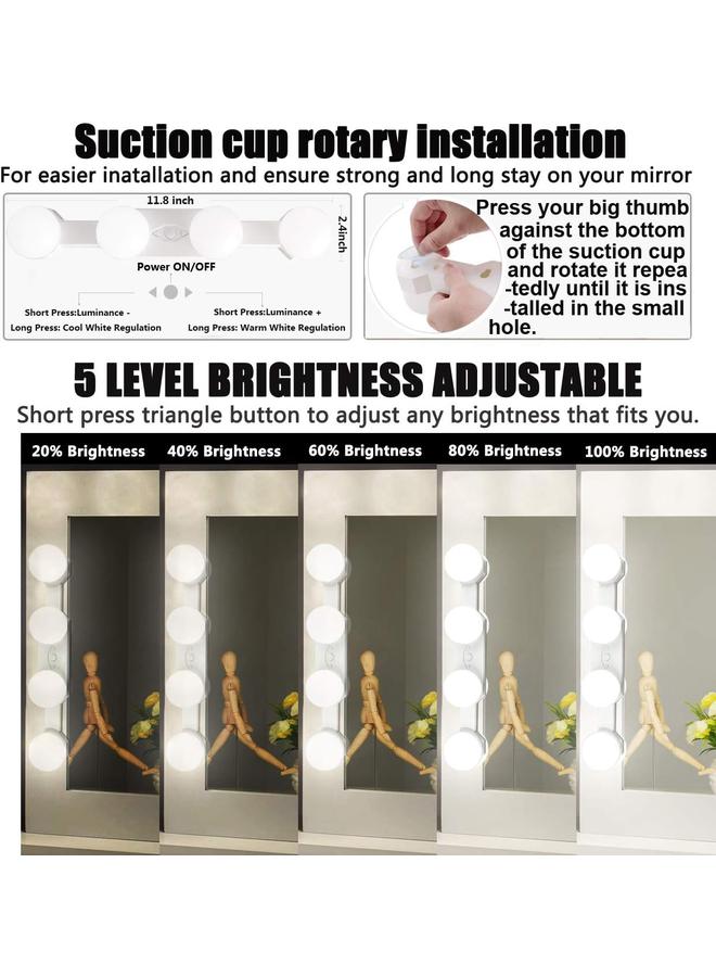 الأزرق جي دبليو إضاءة ماكياج محمولة، إضاءة مرآة LED لاسلكية مع سطوع درجة حرارة ملونة قابلة للتعديل لغرفة خلع الملابس في الحمام - Image 5