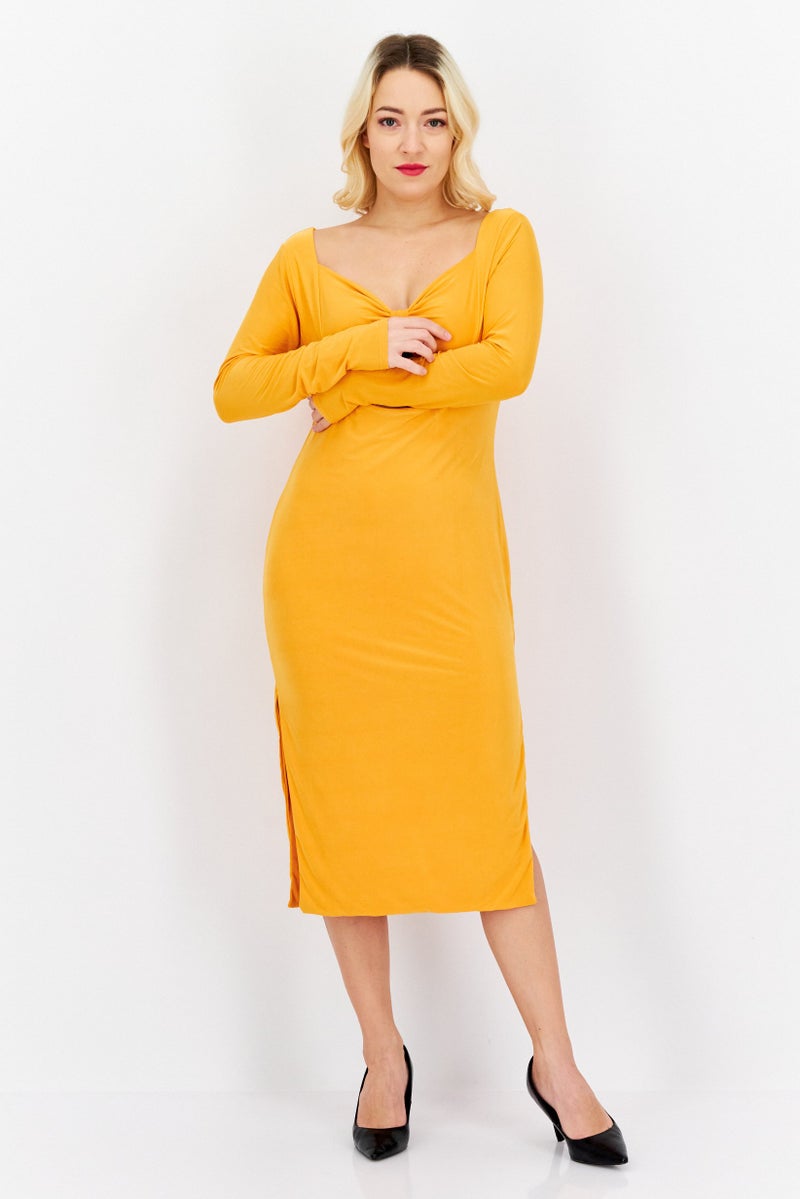 I SAW IT FIRST Women Solid Cut-Out  Bodycon Dress, Orange - Image 1