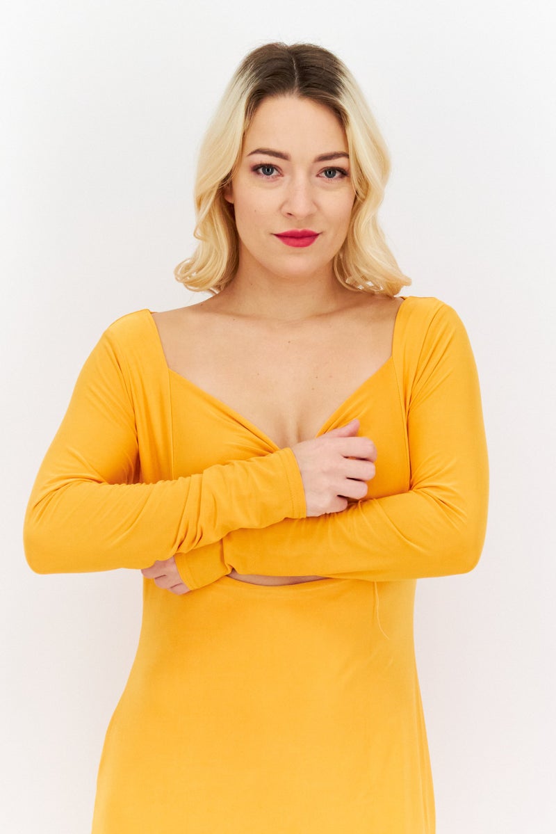 I SAW IT FIRST Women Solid Cut-Out  Bodycon Dress, Orange - Image 2