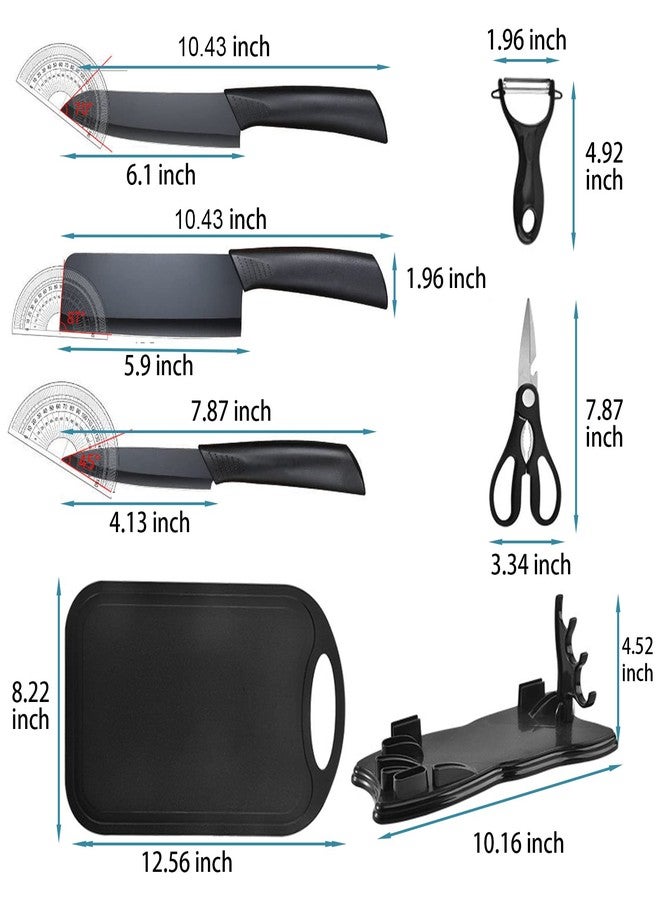 Magicorange Set of 7 Kitchen Knives - 5 Black Stainless Steel Sheathed, Cutting Board and One Pad Ergonomic Handle Pp (Black) - Image 2