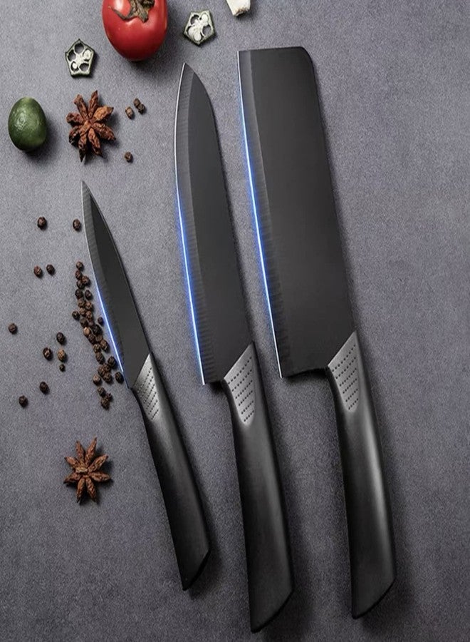 Magicorange Set of 7 Kitchen Knives - 5 Black Stainless Steel Sheathed, Cutting Board and One Pad Ergonomic Handle Pp (Black) - Image 3