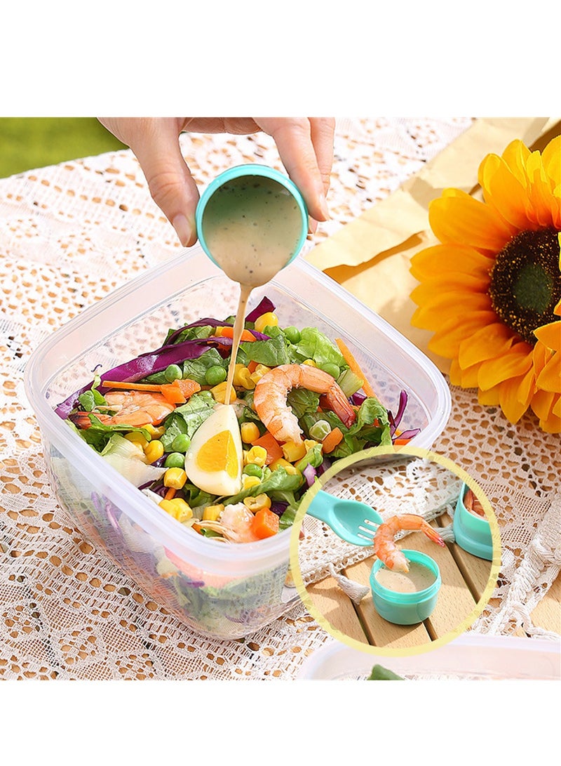 SYOSI Salad Lunch Box Container, 55-oz Salad Bowl, Double Layer Bento Box with Cutlery and Sauce Container, 7-oz 3-Compartment Bento-Style Tray for Toppings and Snacks, Leak-Proof - Image 3