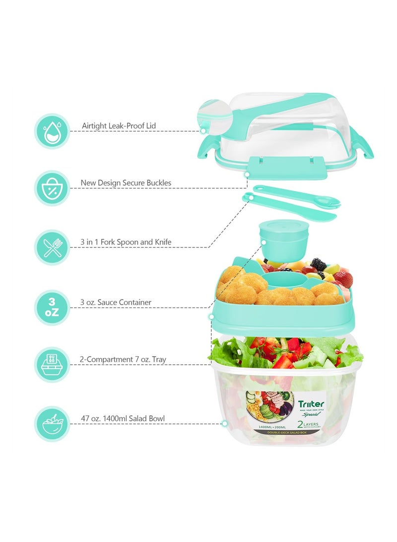 SYOSI Salad Lunch Box Container, 55-oz Salad Bowl, Double Layer Bento Box with Cutlery and Sauce Container, 7-oz 3-Compartment Bento-Style Tray for Toppings and Snacks, Leak-Proof - Image 5