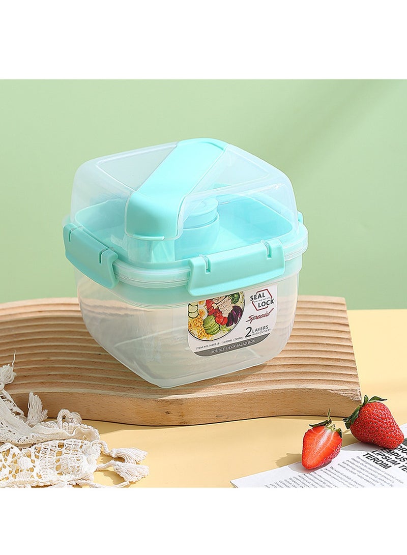 SYOSI Salad Lunch Box Container, 55-oz Salad Bowl, Double Layer Bento Box with Cutlery and Sauce Container, 7-oz 3-Compartment Bento-Style Tray for Toppings and Snacks, Leak-Proof - Image 2