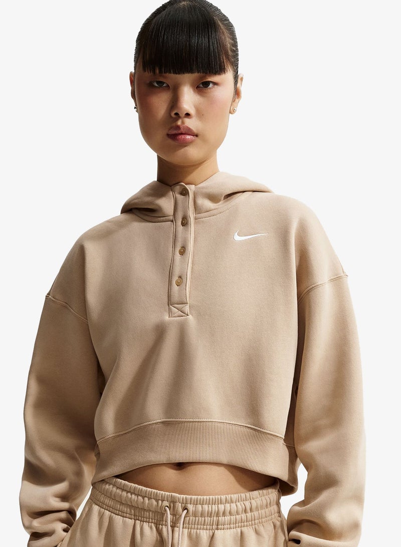 Nike Phoenix Fleece Oversized Cropped Henley Hoodie - Image 1