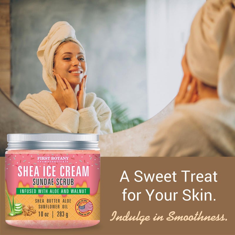 First Botany Body Scrub - Natural Exfoliating Salt Scrub & Body and Face Souffle helps with Moisturizing Skin, Acne, Cellulite, Dead Skin Scars, Wrinkles (10 fl oz, Shea Icecream) - Image 4