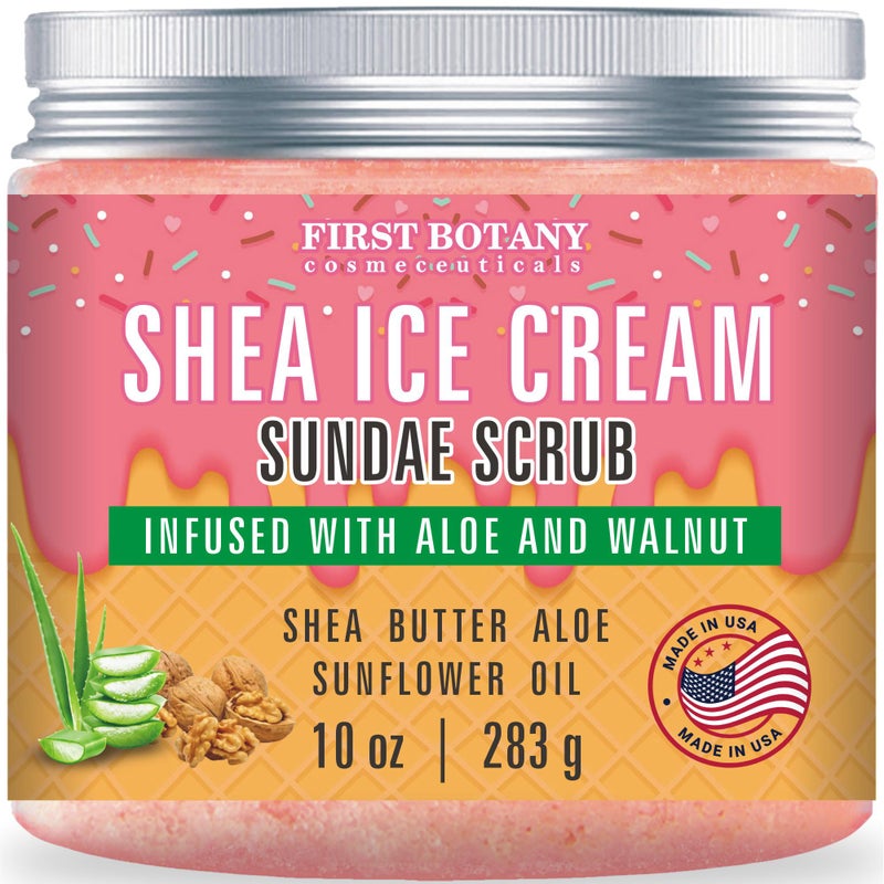 First Botany Body Scrub - Natural Exfoliating Salt Scrub & Body and Face Souffle helps with Moisturizing Skin, Acne, Cellulite, Dead Skin Scars, Wrinkles (10 fl oz, Shea Icecream) - Image 1