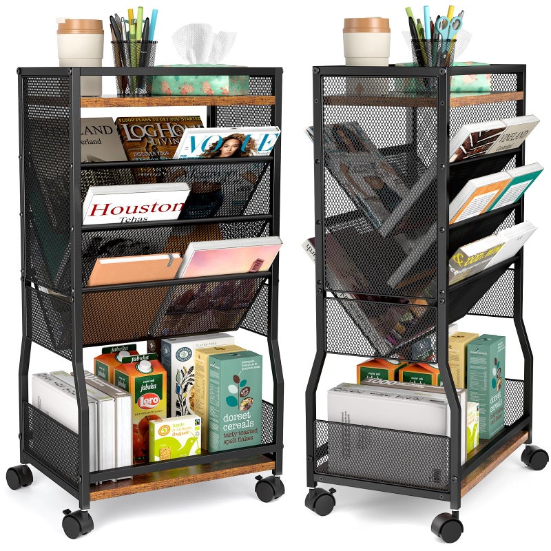 DAOUTIME 8 Tier Rolling Book Cart with Wheels, Mobile Book Storage Cart with 2 Sides Access Bookcase for Narrow Space, Rolling File Organizers and Storage for Home Office Living Room Classroom School - Image 1