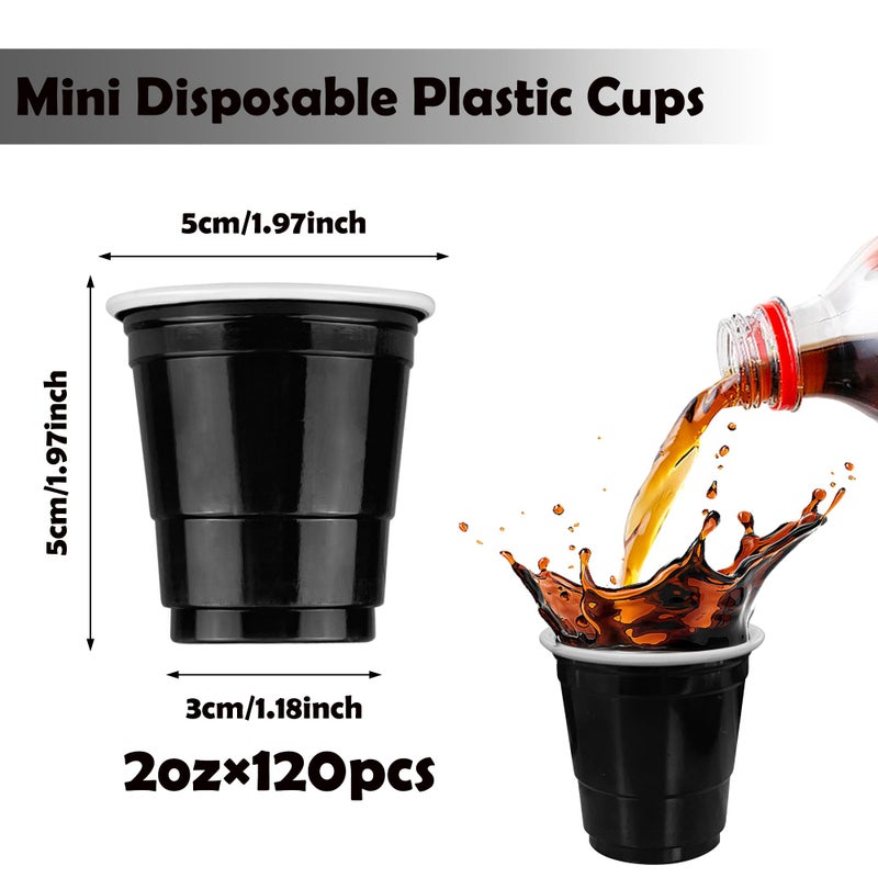 TOSPARTY 120PCS 2oz Valentine's Day Plastic Shot Cups Mini Black Party Cups Small Plastic Cups Black Party Cups Tasting Samples Birthday Wedding Graduation Party Supplies (black) - Image 1