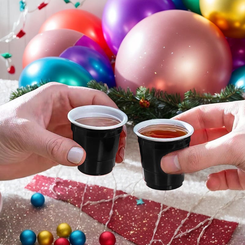 TOSPARTY 120PCS 2oz Valentine's Day Plastic Shot Cups Mini Black Party Cups Small Plastic Cups Black Party Cups Tasting Samples Birthday Wedding Graduation Party Supplies (black) - Image 2