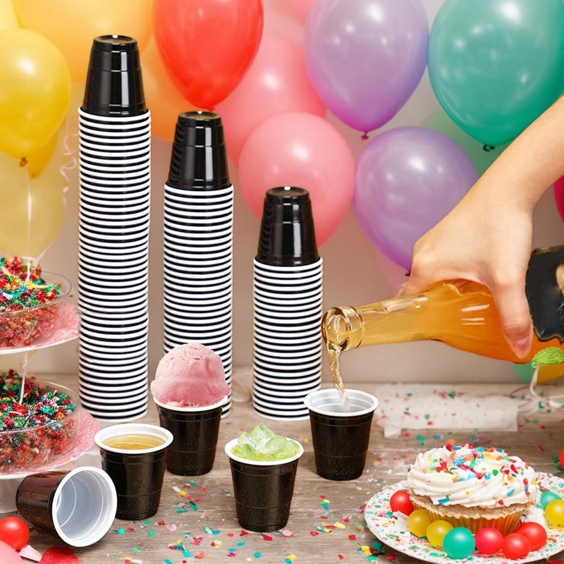 TOSPARTY 120PCS 2oz Valentine's Day Plastic Shot Cups Mini Black Party Cups Small Plastic Cups Black Party Cups Tasting Samples Birthday Wedding Graduation Party Supplies (black) - Image 3