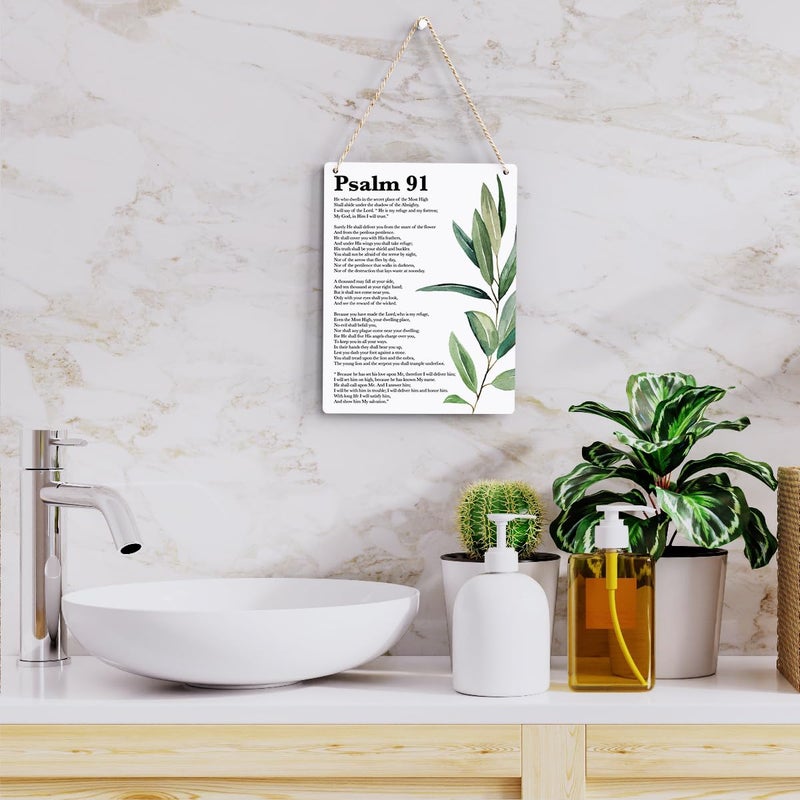 BELLOWDEER Inspirational Scripture Wall Art Bible Verses Psalm 91 Wall Decor Christian Wall Art Decor Prayer Room Decor Religious Gifts, Wooden Sign for Home Office Nursery Bathroom Decoration 8x10 Inches - Image 5