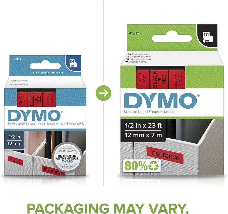 Dymo Standard D1 43610 Labeling Tape (Black Print On Clear Tape, 1/4'' W X 23' L, 1 Cartridge), Authentic - Image 2