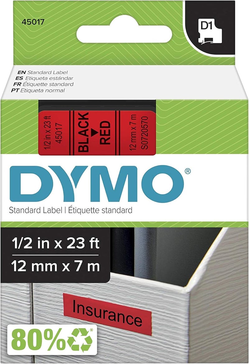 Dymo Standard D1 43610 Labeling Tape (Black Print On Clear Tape, 1/4'' W X 23' L, 1 Cartridge), Authentic - Image 1