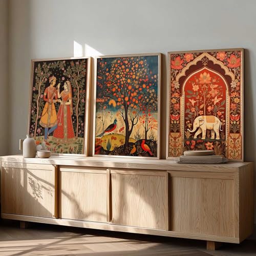 kotart Traditional Wall Painting With Frame | Madhubani Paintings For Living Room Bed Room Hotel Wall Decor Pichwai Art Digital Reprint engineered wood Set of 3 (13X17 inch) - Image 5