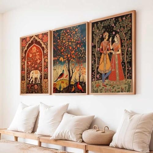kotart Traditional Wall Painting With Frame | Madhubani Paintings For Living Room Bed Room Hotel Wall Decor Pichwai Art Digital Reprint engineered wood Set of 3 (13X17 inch) - Image 3