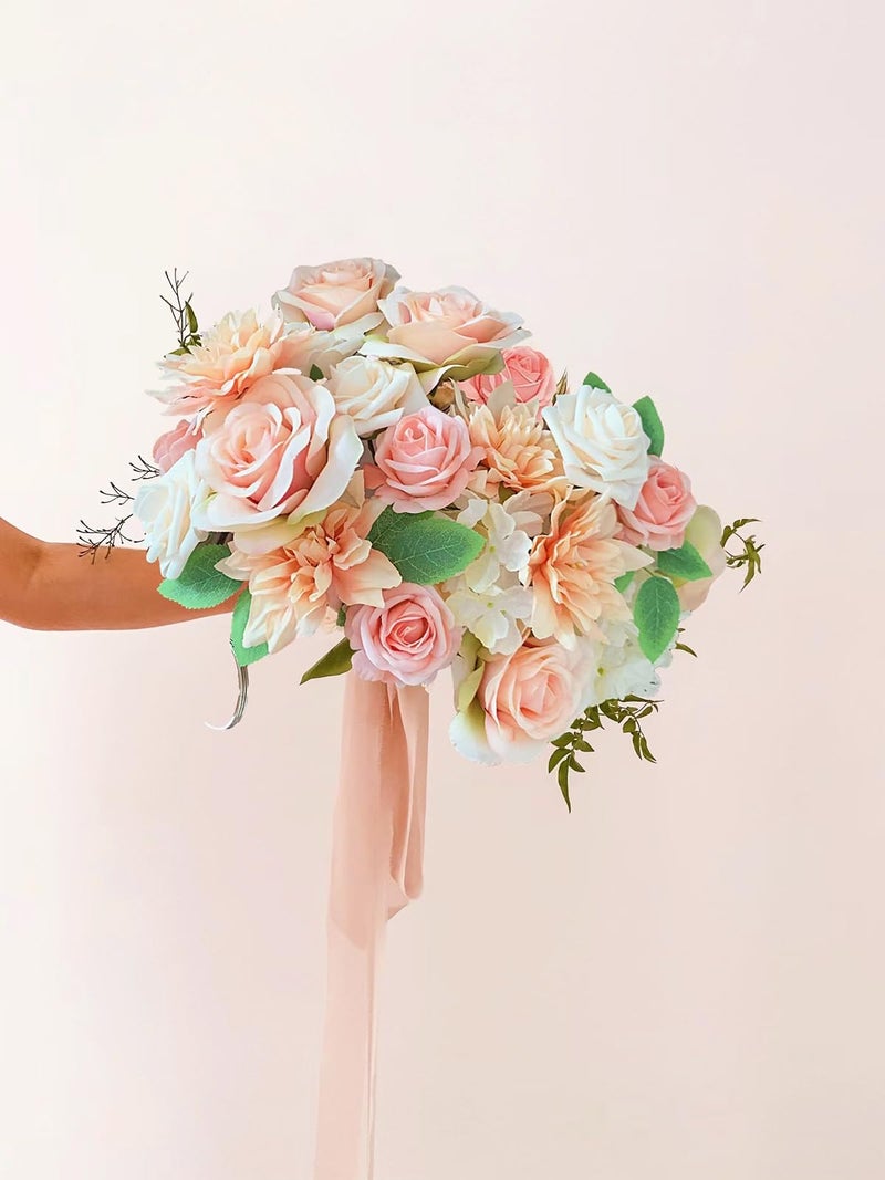 FACINOC Roses Artificial Flowers Peach Bouquet Box Set Fake Flower for DIY Bridal Wedding Shower Decorations Table Centerpieces Faux Silk Floral Arrangement for Party Home Decor Indoor Pink - Image 5