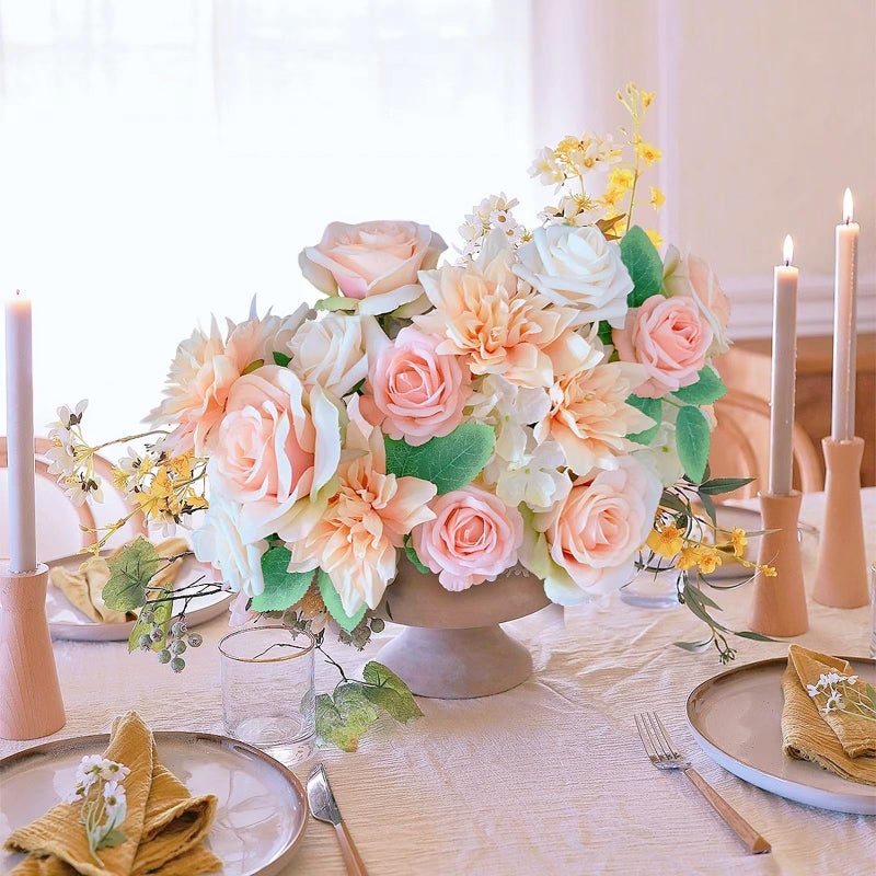 FACINOC Roses Artificial Flowers Peach Bouquet Box Set Fake Flower for DIY Bridal Wedding Shower Decorations Table Centerpieces Faux Silk Floral Arrangement for Party Home Decor Indoor Pink - Image 4