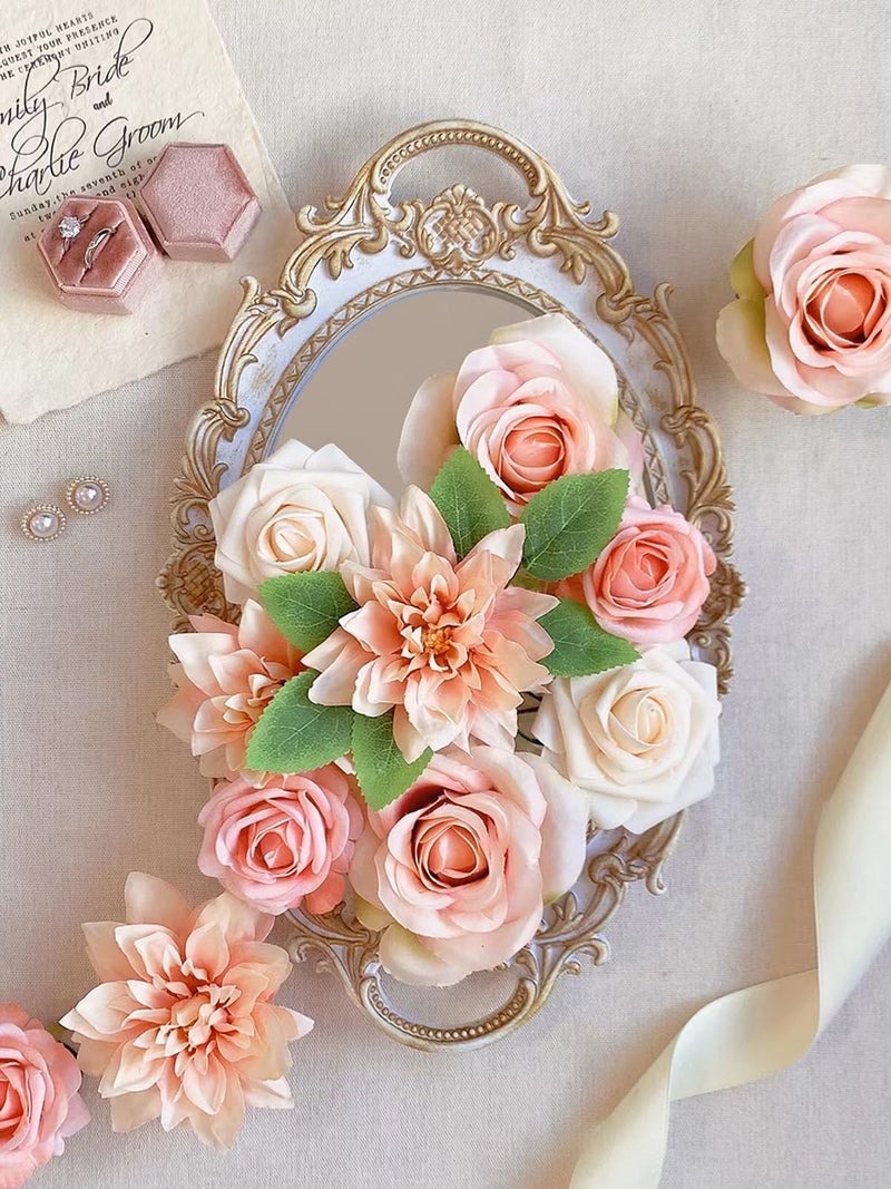 FACINOC Roses Artificial Flowers Peach Bouquet Box Set Fake Flower for DIY Bridal Wedding Shower Decorations Table Centerpieces Faux Silk Floral Arrangement for Party Home Decor Indoor Pink - Image 3