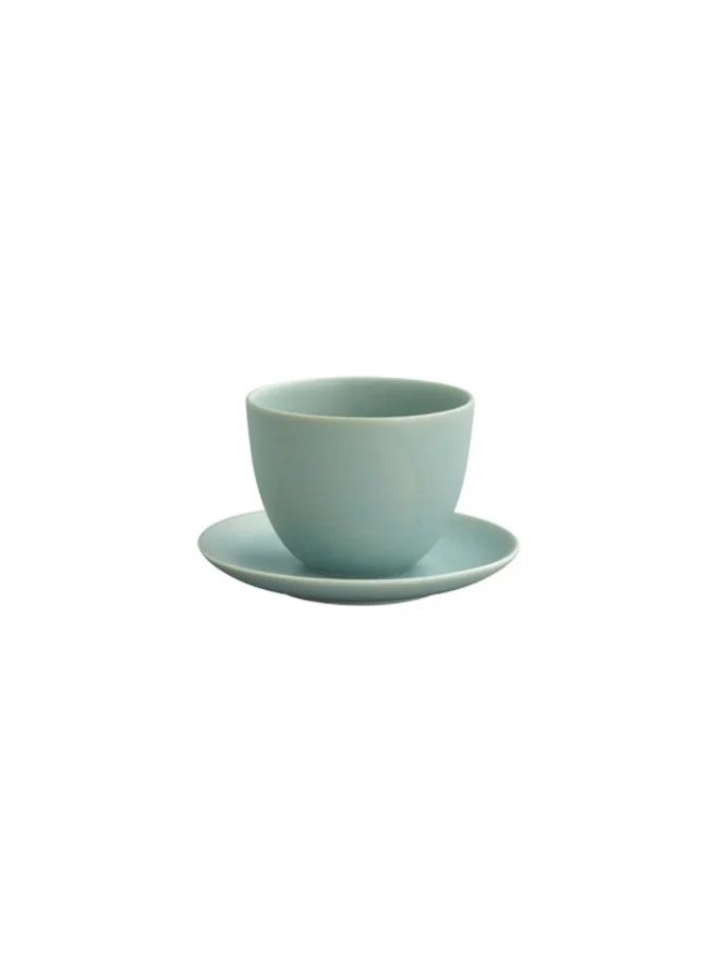 Kinto PEBBLE Porcelain Coffee Cup and Saucer Set Green 180ml - Image 1