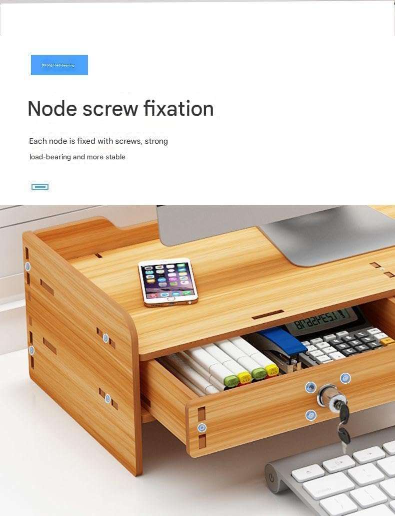 Olpad Adjustable Dual Monitor Stand with Storage Organizer, Wooden Desktop Riser for Monitors, Bamboo Corner Desk, Ergonomic Computer Riser with Pen Holder and Organizer (Monitor Stand (Lock) 7 Box Deer) - Image 4