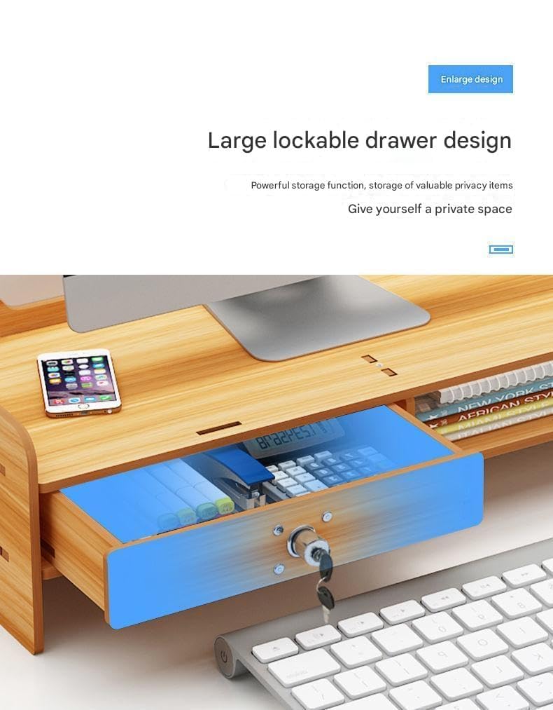 Olpad Adjustable Dual Monitor Stand with Storage Organizer, Wooden Desktop Riser for Monitors, Bamboo Corner Desk, Ergonomic Computer Riser with Pen Holder and Organizer (Monitor Stand (Lock) 7 Box Deer) - Image 5