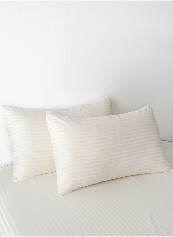 LUNA Home Premium King Size 6-Piece Bedding Set Without Filling Powder White  Satin Striped Design  - Image 3