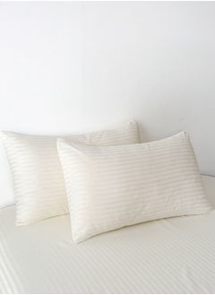 LUNA Home Premium King Size 6-Piece Bedding Set Without Filling Powder White  Satin Striped Design  - Image 3