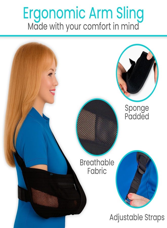Vive Medical Arm Sling for Shoulder Injury (Left or Right)- Shoulder Immobilizer for Broken Arm, Rotator Cuff, Elbow, Clavicle - Arm Holder Brace For Men & Women- Adjustable Strap, Side Pocket (Black) - Image 3