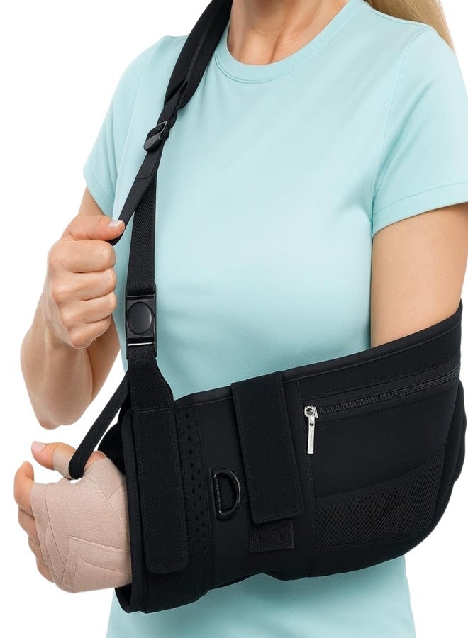 Vive Medical Arm Sling for Shoulder Injury (Left or Right)- Shoulder Immobilizer for Broken Arm, Rotator Cuff, Elbow, Clavicle - Arm Holder Brace For Men & Women- Adjustable Strap, Side Pocket (Black) - Image 1