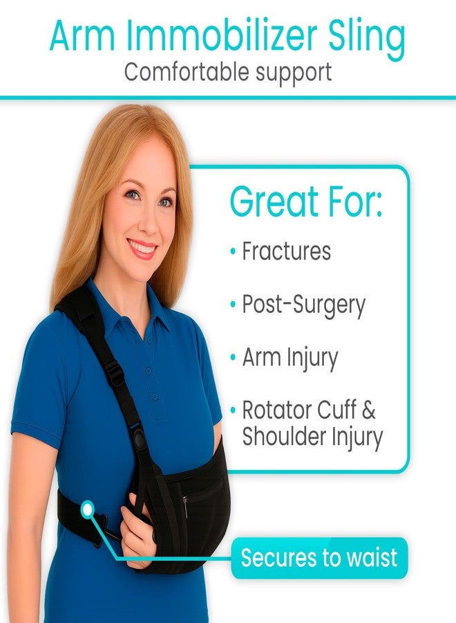 Vive Medical Arm Sling for Shoulder Injury (Left or Right)- Shoulder Immobilizer for Broken Arm, Rotator Cuff, Elbow, Clavicle - Arm Holder Brace For Men & Women- Adjustable Strap, Side Pocket (Black) - Image 2
