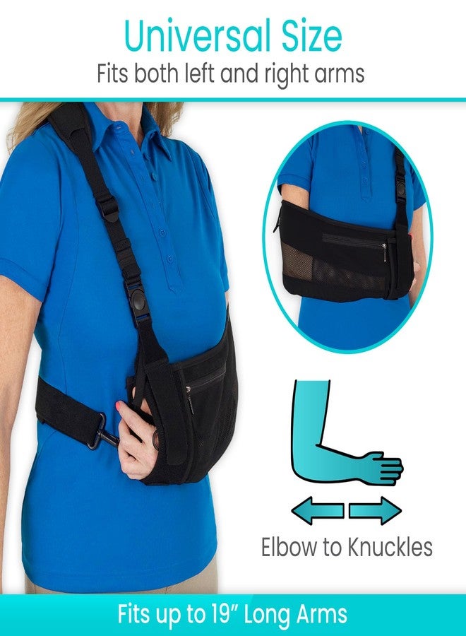 Vive Medical Arm Sling for Shoulder Injury (Left or Right)- Shoulder Immobilizer for Broken Arm, Rotator Cuff, Elbow, Clavicle - Arm Holder Brace For Men & Women- Adjustable Strap, Side Pocket (Black) - Image 4