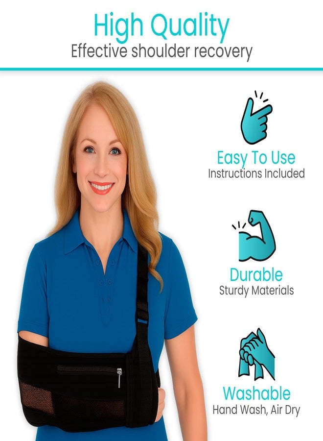 Vive Medical Arm Sling for Shoulder Injury (Left or Right)- Shoulder Immobilizer for Broken Arm, Rotator Cuff, Elbow, Clavicle - Arm Holder Brace For Men & Women- Adjustable Strap, Side Pocket (Black) - Image 5