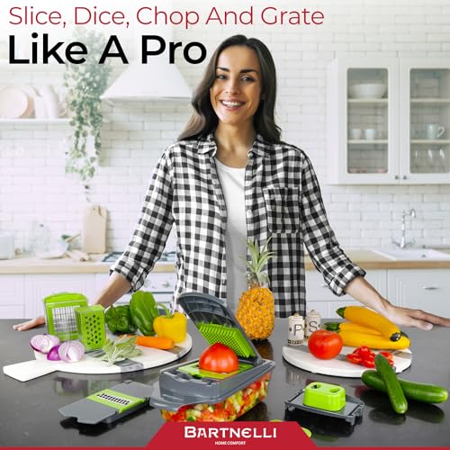 Bartnelli Vegetable Chopper Food Slicer Pro | 15 Pc MultiFuctional Kitchen Gadgets for Onion, Veggie, Cheese Grater, Vegetables Cutter With Large Container, Easy to Clean, With Bonus Brush and Fork - Image 2