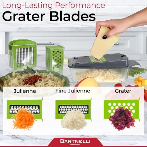 Bartnelli Vegetable Chopper Food Slicer Pro | 15 Pc MultiFuctional Kitchen Gadgets for Onion, Veggie, Cheese Grater, Vegetables Cutter With Large Container, Easy to Clean, With Bonus Brush and Fork - Image 5