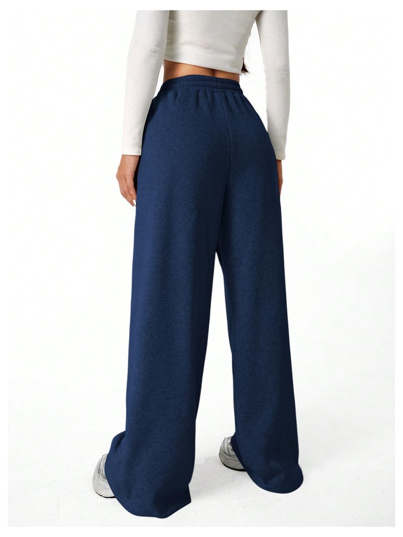 Verdusa Girl's Bowknot Baggy Sweatpants Lightweight Straight Leg Athletic Pants with Pockets Dark Blue 10 Years - Image 2