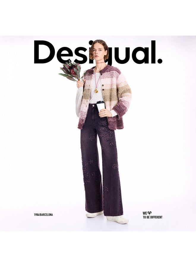 DESIGUAL 25 Autumn Winter New Collection Floral Applique Washed Frayed Women'S Jeans - Image 4