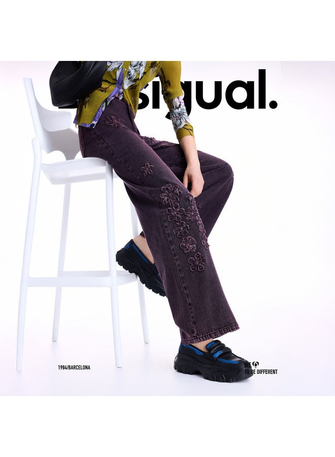DESIGUAL 25 Autumn Winter New Collection Floral Applique Washed Frayed Women'S Jeans - Image 3