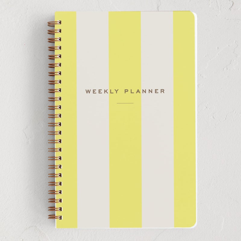 Minted Campania 2026 Weekly & Monthly Undated Planner, 5.5" x 8.5" Yellow Stripe Spiral Bound Planner Notebook, 132 Pages, Bright Modern Undated Calendar for Office, Home & School - Image 1