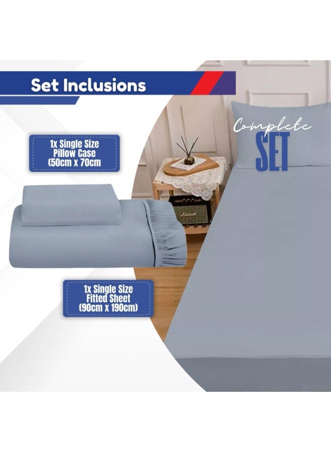 المنزل الذكي ملاءة سرير فردية من هوم سمارت، ملاءة سرير قطنية سادة مع غطاء وسادة (190×90 سم)، لون رمادي فاتح - Image 3