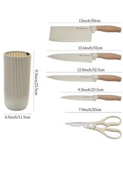 Beauenty Knife Set, Retrosohoo 6-Pieces Khaki Sharp Knife Set for Kitchen, Non-stick Non-slip Stainless Steel Chef Knife Set with Universal Knife Block Suitable for Home Restaurant  - Image 2
