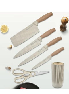 Beauenty Knife Set, Retrosohoo 6-Pieces Khaki Sharp Knife Set for Kitchen, Non-stick Non-slip Stainless Steel Chef Knife Set with Universal Knife Block Suitable for Home Restaurant  - Image 3