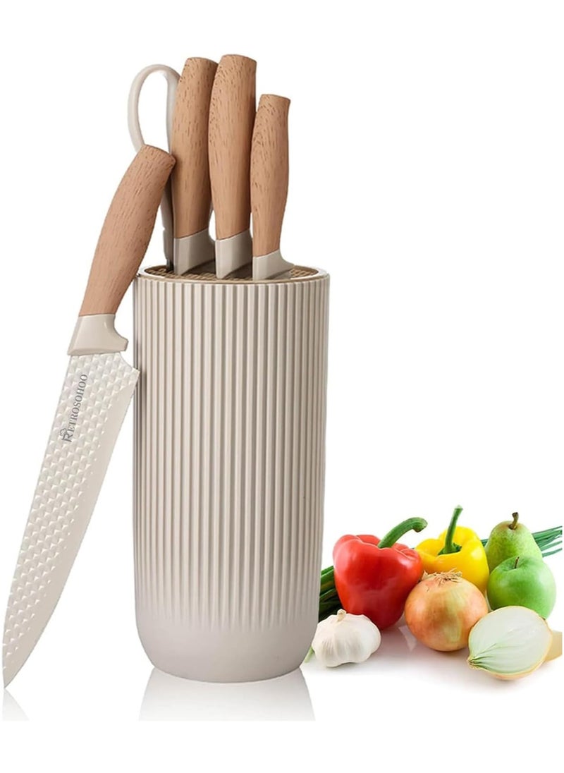 Beauenty - Knife Set, Retrosohoo 6-Pieces Khaki Sharp Knife Set for Kitchen, Non-stick Non-slip Stainless Steel Chef Knife Set with Universal Knife Block Suitable for Home Restaurant - Image 1