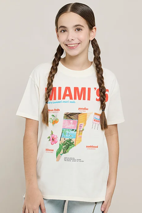 أر أند بي Printed T-Shirt with Crew Neck and Short Sleeves